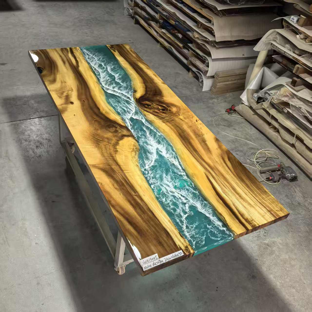 New Handmade Ocean Wave Epoxy River Table Finished in Our Workshop